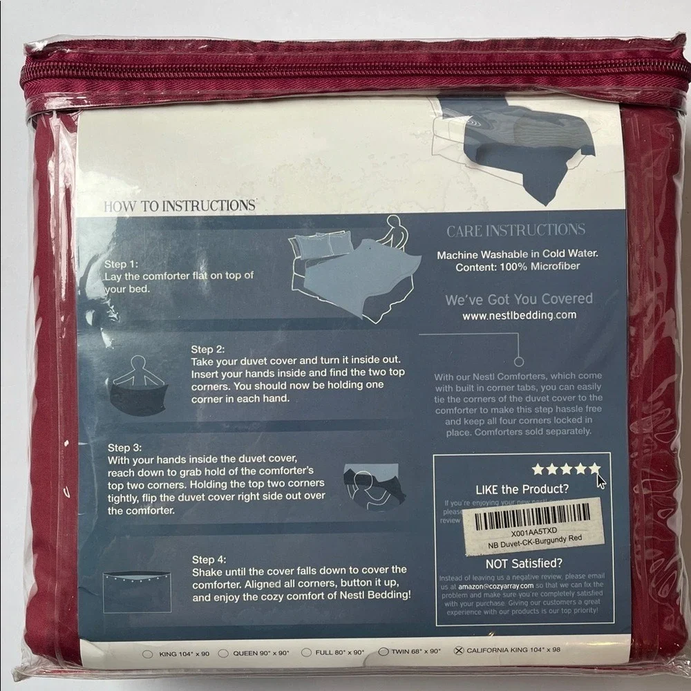 Nestl Burgandy Red Duvet Cover Set California King NEW‎